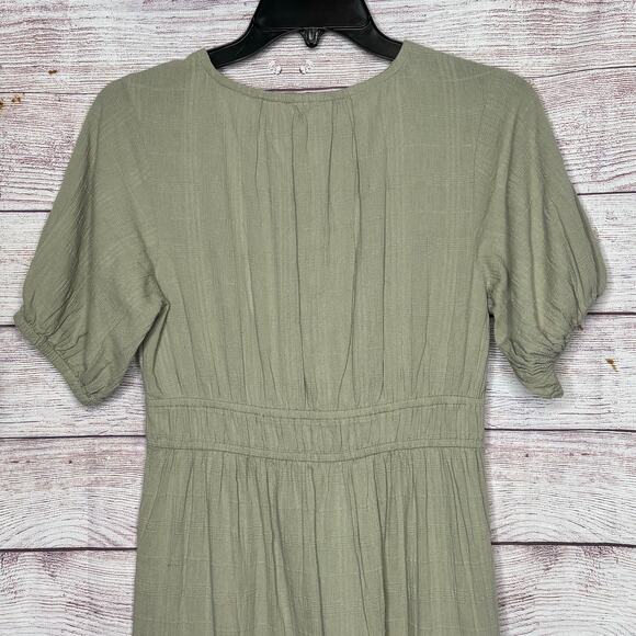 Lucky Brand Sage Green Cotton Gauze Tiered Midi Button Down Boho Dress Size XS - Picture 13 of 14